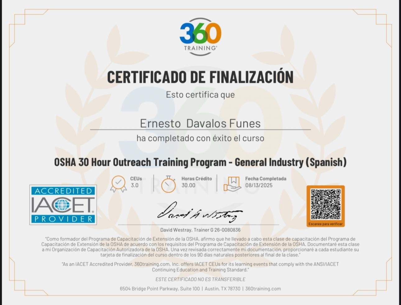 360 Training Certificate